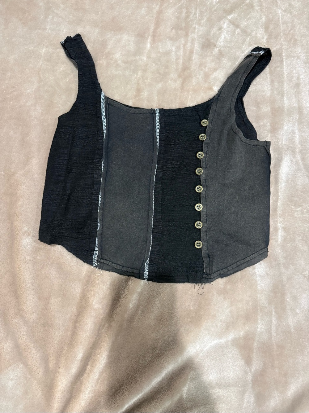 POL Black Patchwork Button-Front Tank Top